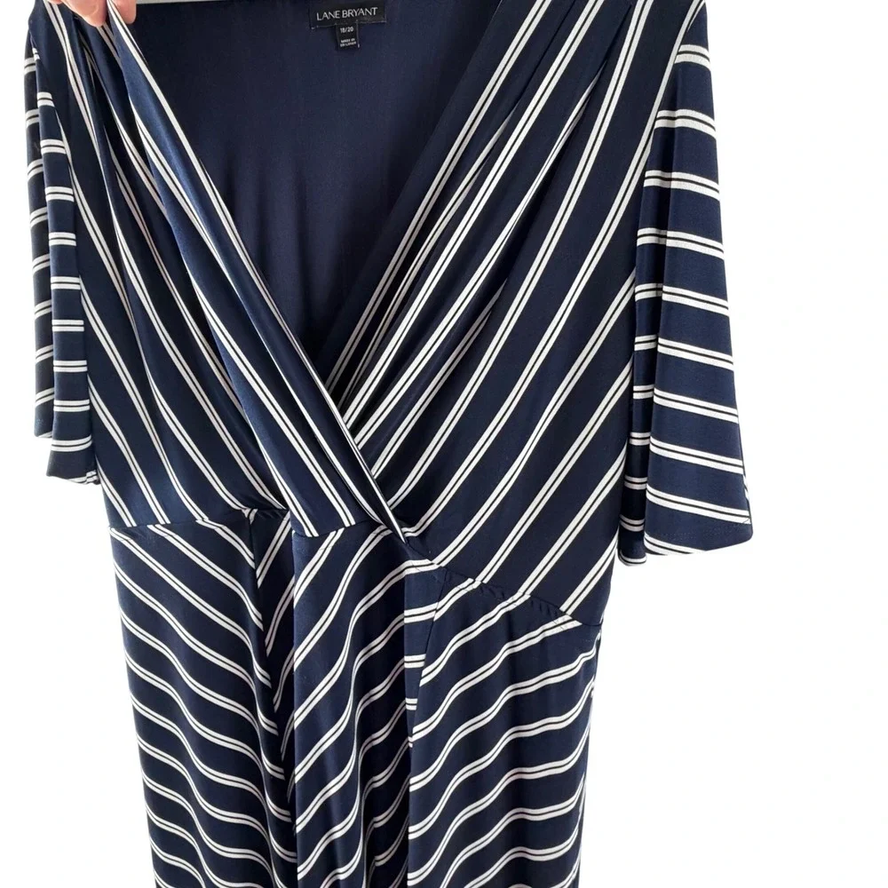Lane Bryant Blue White Striped Faux‎ Wrap Maxi Dress Womens 18/20 Short Sleeve